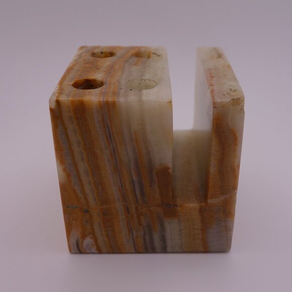 Vintage Onyx Marble Granite Stone Pen Pencil Letter Holder Desk Paperweight - Picture 5 of 13